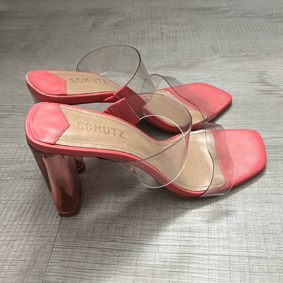 SCHUTZ Ariella Acrylic Heels Pink Clear-Strap Block Heel Sandals Size 8 - Picture 6 of 15